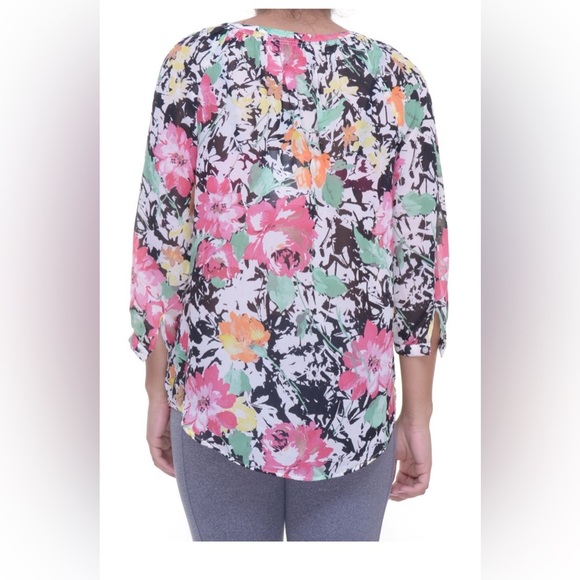 Ralph Lauren Multi color floral sheer Top Blouse 3/4 Sleeve Size L #1720 - Picture 3 of 12